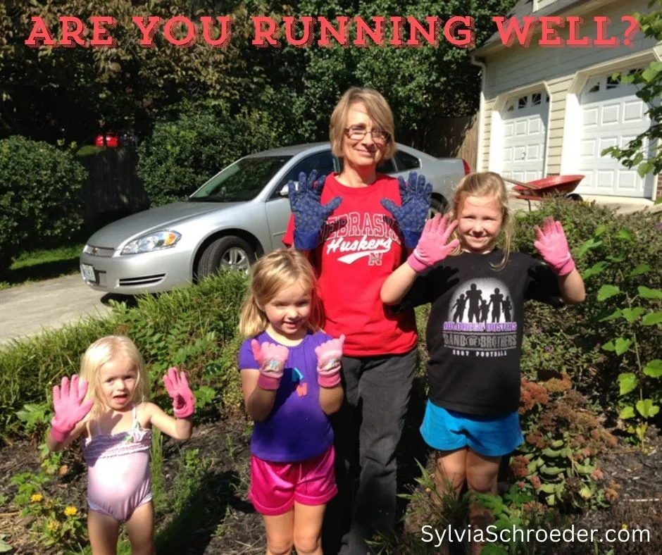Grandmother "running well" doing yard work with her granddaughters.